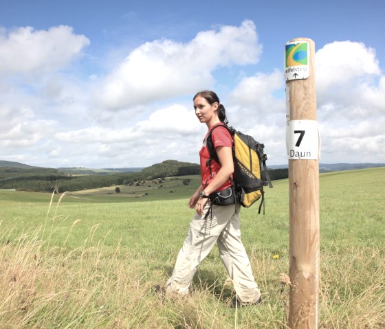 Der Weg ist mit dem Eifelsteig-Logo als Plakette markiert, © B. Nehrhoff